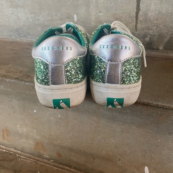 Skechers Goldie Green and Silver Glitter Sneakers - Picture 7 of 8